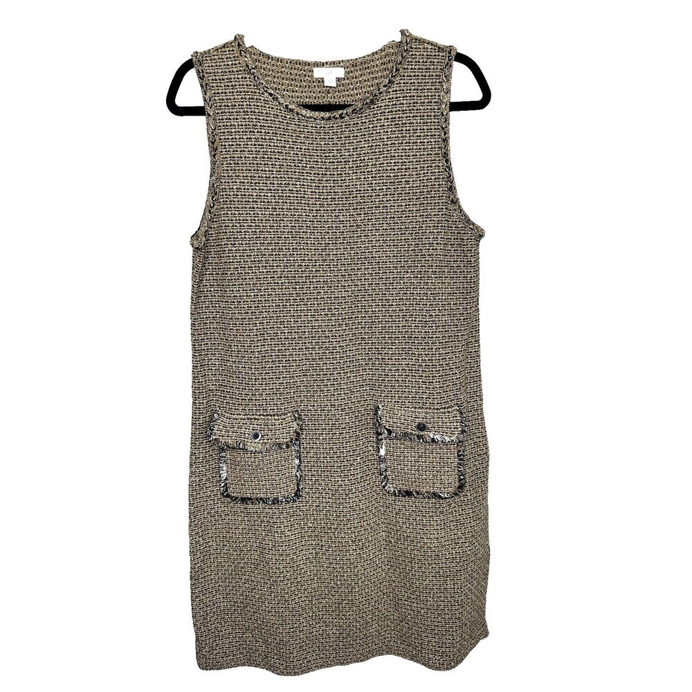 J Jill Dress Womens Small Textured Sleeveless Shift Earthcore Tweed Brown Black